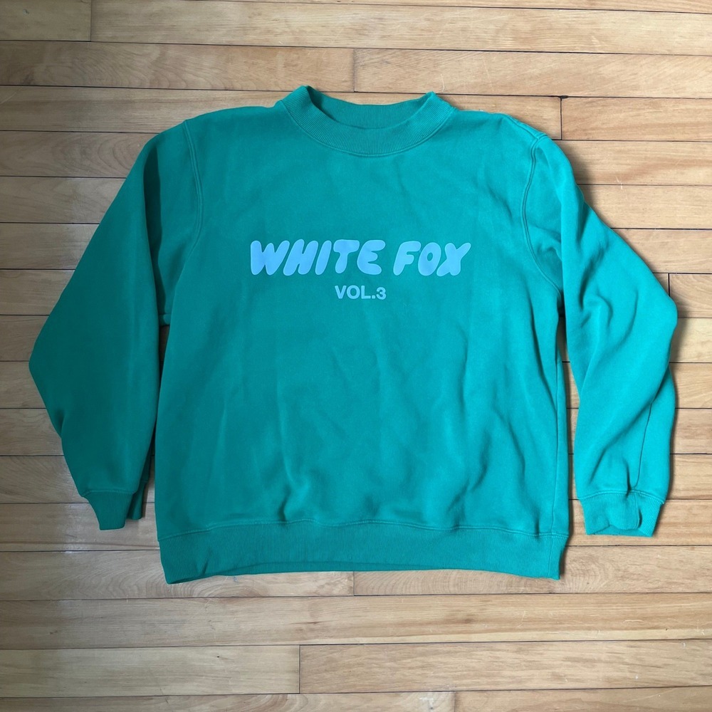 White Fox Boutique Vol. 3 Oversized Green Crewneck Sweatshirt M/L Logo Pullover